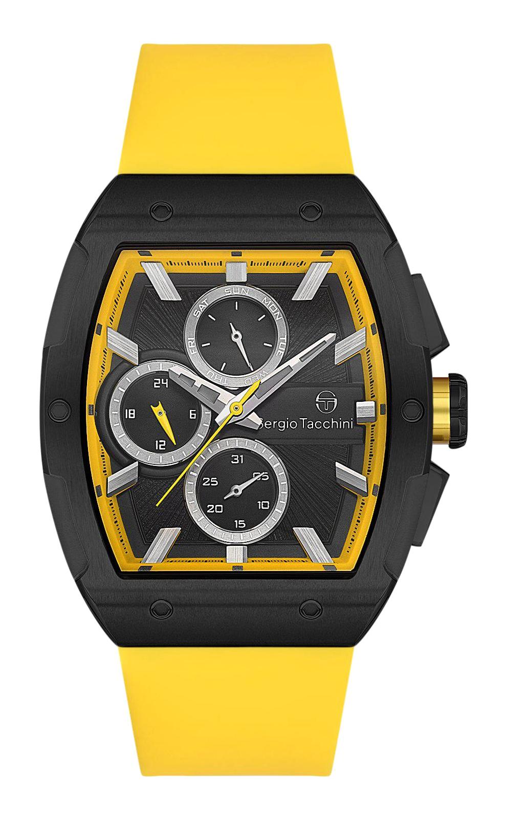 Sergio Tacchini ST.1.10417.4 Takvimli 44 mm Sarı Silikon Kordon Analog Erkek Kol Saati