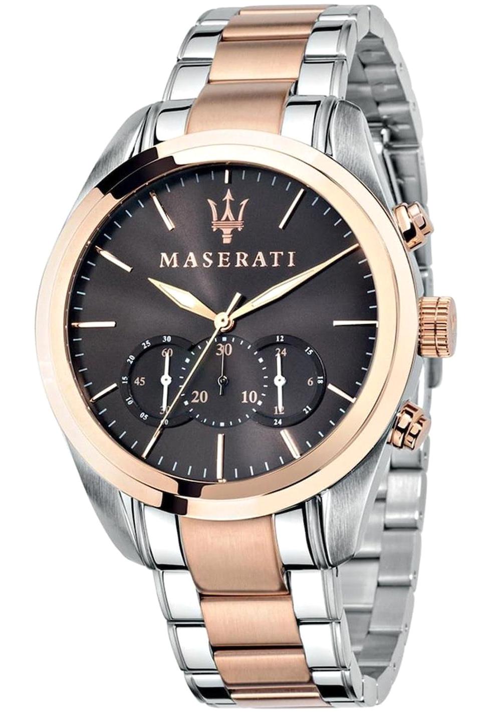 Maserati R8873612003 Takvimli 45 mm Gri-Rose Gold Çelik Kordon Analog Erkek Kol Saati