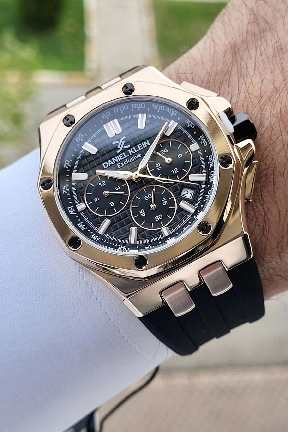 Daniel Klein DKISTE853 Takvimli 42 mm Altın-Lacivert Silikon Kordon Analog Erkek Kol Saati