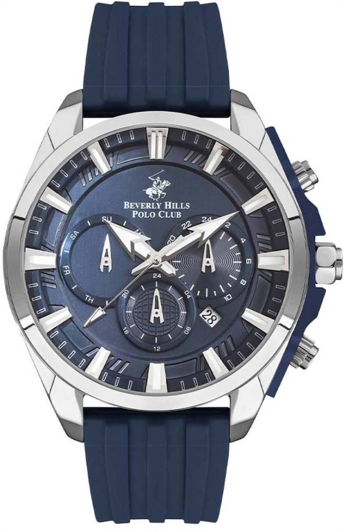 Beverly Hills Polo Club BP3267X399 Takvimli 41-45 mm Lacivert Silikon Kordon Analog Erkek Kol Saati