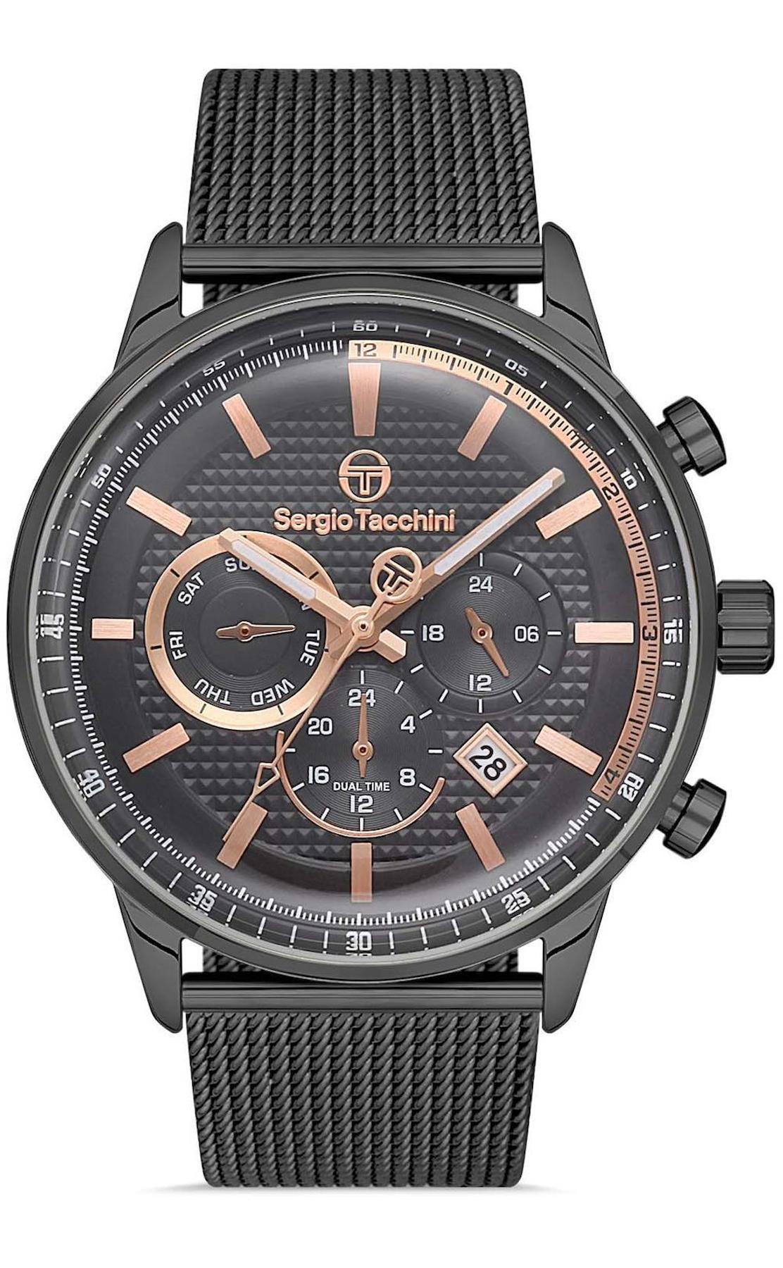 Sergio Tacchini ST.1.10254.2 Takvimli 44 mm Siyah Çelik Kordon Analog Erkek Kol Saati