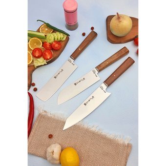 Castle Şef Bıçak Seti 3 Parça Uzak Doğu Mutfak Bıçak Seti Et Sebze Ekmek Kesme Doğrama Bıçakları