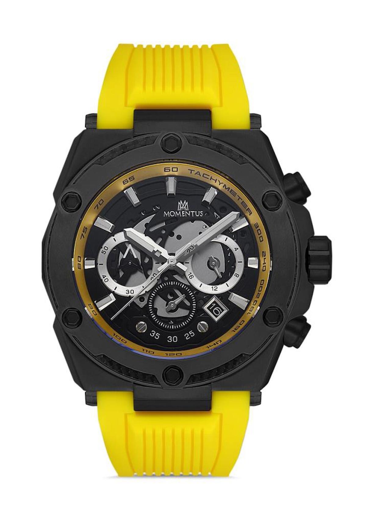 Momentus SM354N-04SS Takvimli 44 mm Sarı Silikon Kordon Analog Erkek Kol Saati