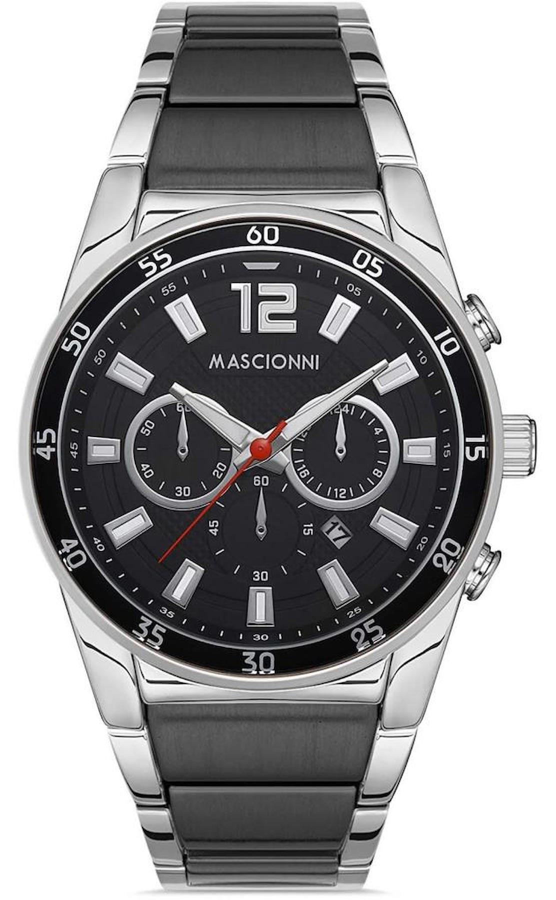 Mascionni M.1.1081.08 Takvimli 45 mm Siyah- Çelik Kordon Analog Erkek Kol Saati