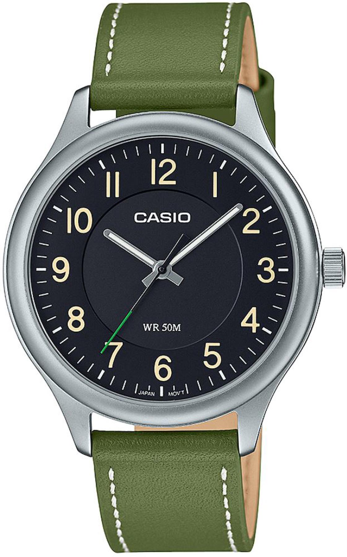 Casio MTP-B160L-1B1VDF 39 mm Yeşil Deri Kordon Analog Erkek Kol Saati
