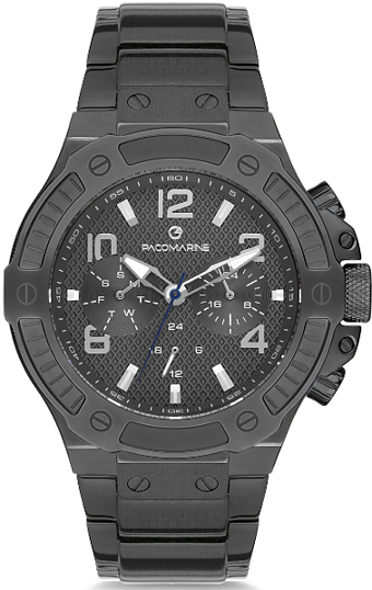 Pacomarine PM.51193.02 42 mm Siyah Çelik Kordon Analog Kol Saati