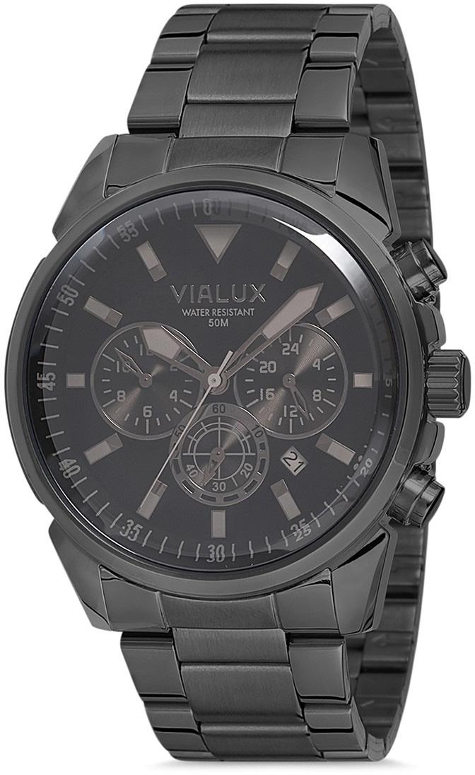 Vialux VX563B-04SN Takvimli 45 mm Siyah Çelik Kordon Analog Kol Saati