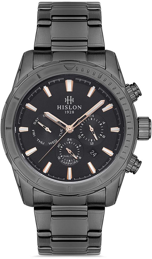 Hislon DT133N-05SR Pusulalı Takvimli 44 mm Füme Çelik Kordon Analog Erkek Kol Saati