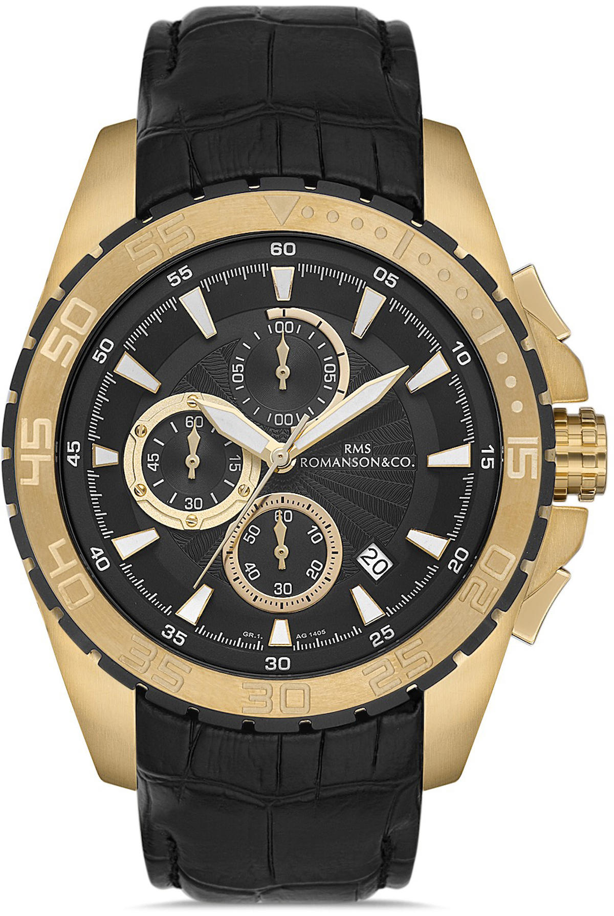 Romanson GR.1.AG1405.08 Takvimli 43 mm Siyah Deri Kordon Analog Kol Saati