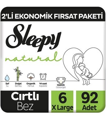 Sleepy Natural 6 Numara Organik Cırtlı Bebek Bezi 92'li
