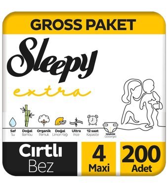 Sleepy Extra 4 Numara Organik Cırtlı Bebek Bezi 200'lü