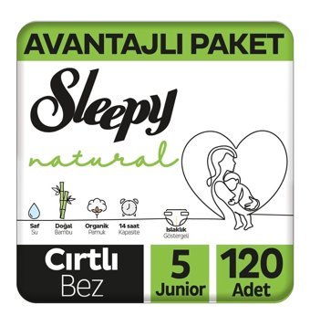 Sleepy Natural 5 Numara Organik Cırtlı Bebek Bezi 120'li