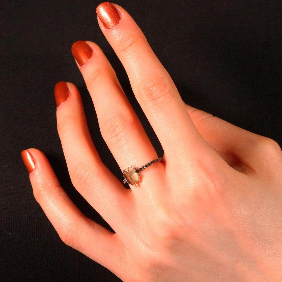 Adil İdil Kuyumculuk Yonca Taşlı 14 Ayar Rose Gold Altın Yüzük