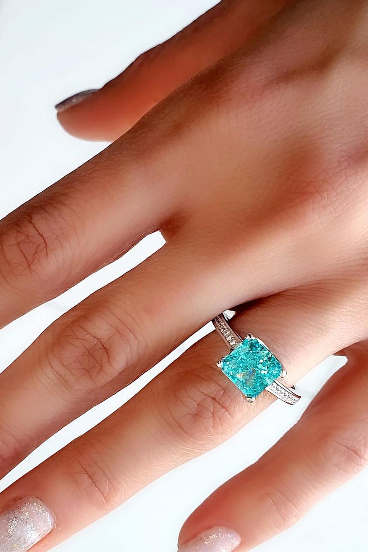 Oseshop Mavi Taşlı 925 Ayar Altın Yüzük