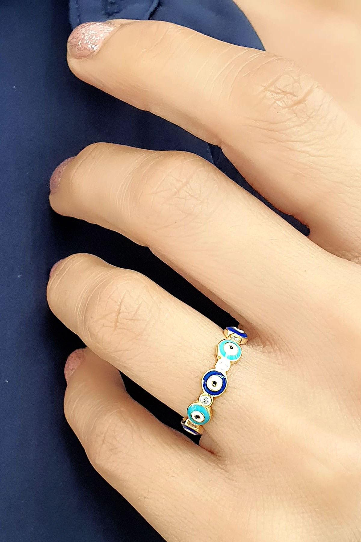 Oseshop Nazar Boncuklu Tamtur 925 Ayar Altın Yüzük