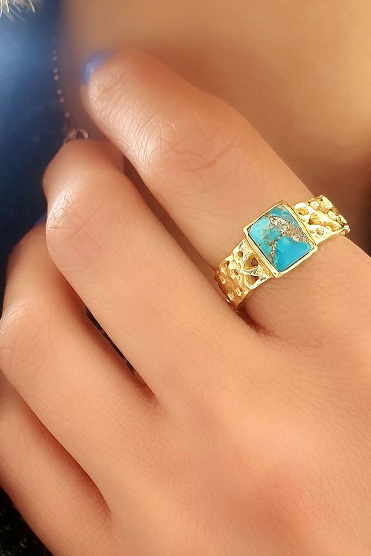 Oseshop Turkuaz Firuze Taşlı 925 Ayar Altın Yüzük