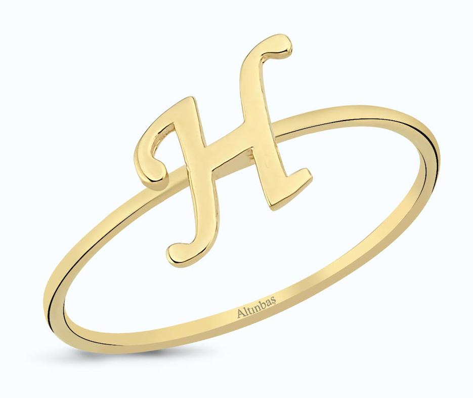 Altınbaş Beyaz H Harfli 14 Ayar Rose Gold Altın Yüzük