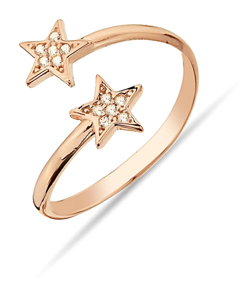 Argentum Concept Yıldızlı Beyaz Taşlı 925 Ayar Rose Gold Altın Yüzük