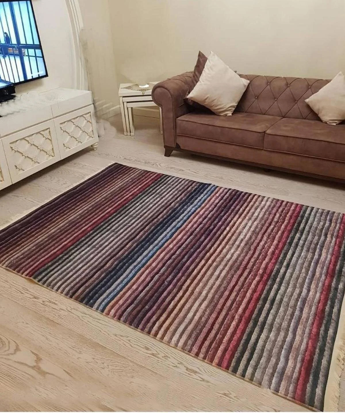Sty Home Çok Renkli 0.8 mm Antistatik Yıkanabilir Orta Kaymaz Dot Taban Dikdörtgen Makine Dokuma Salon Halısı 100x300 cm