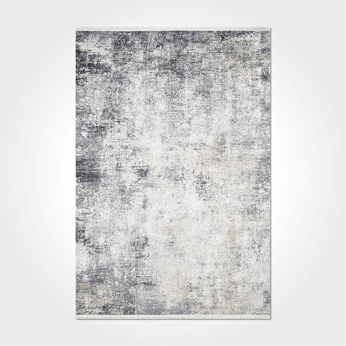 Crea Halı 2429PC Gri Pamuk-Polyester Yıkanabilir İnce Kaymaz Soyut Temalı Dikdörtgen Makine Dokuma Salon Halısı 120x180 cm