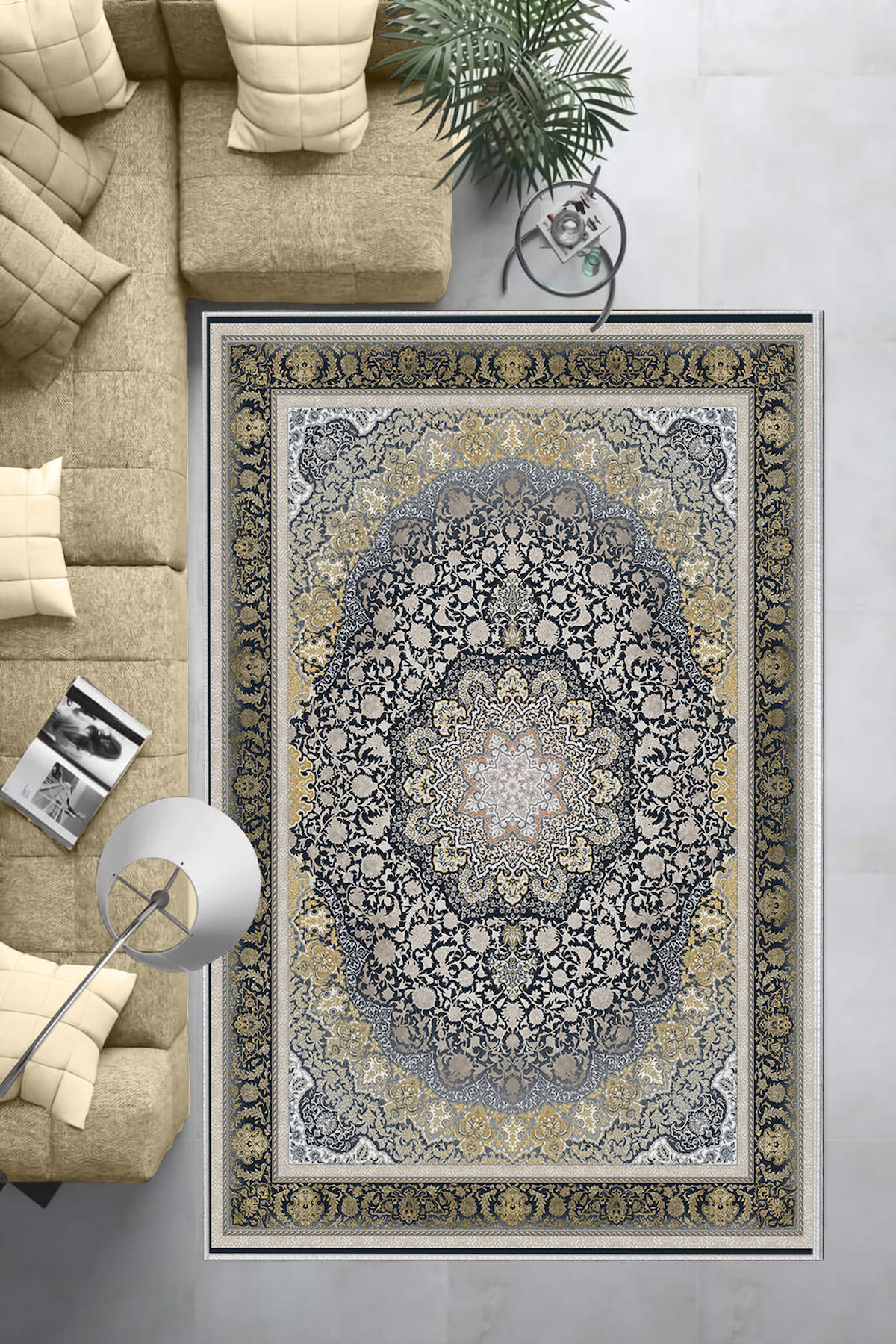 Aldora Lacivert 0.8 mm Polipropilen Yıkanabilir Orta Kaymaz Deri Taban Dikdörtgen Makine Dokuma Salon Halısı 140x200 cm