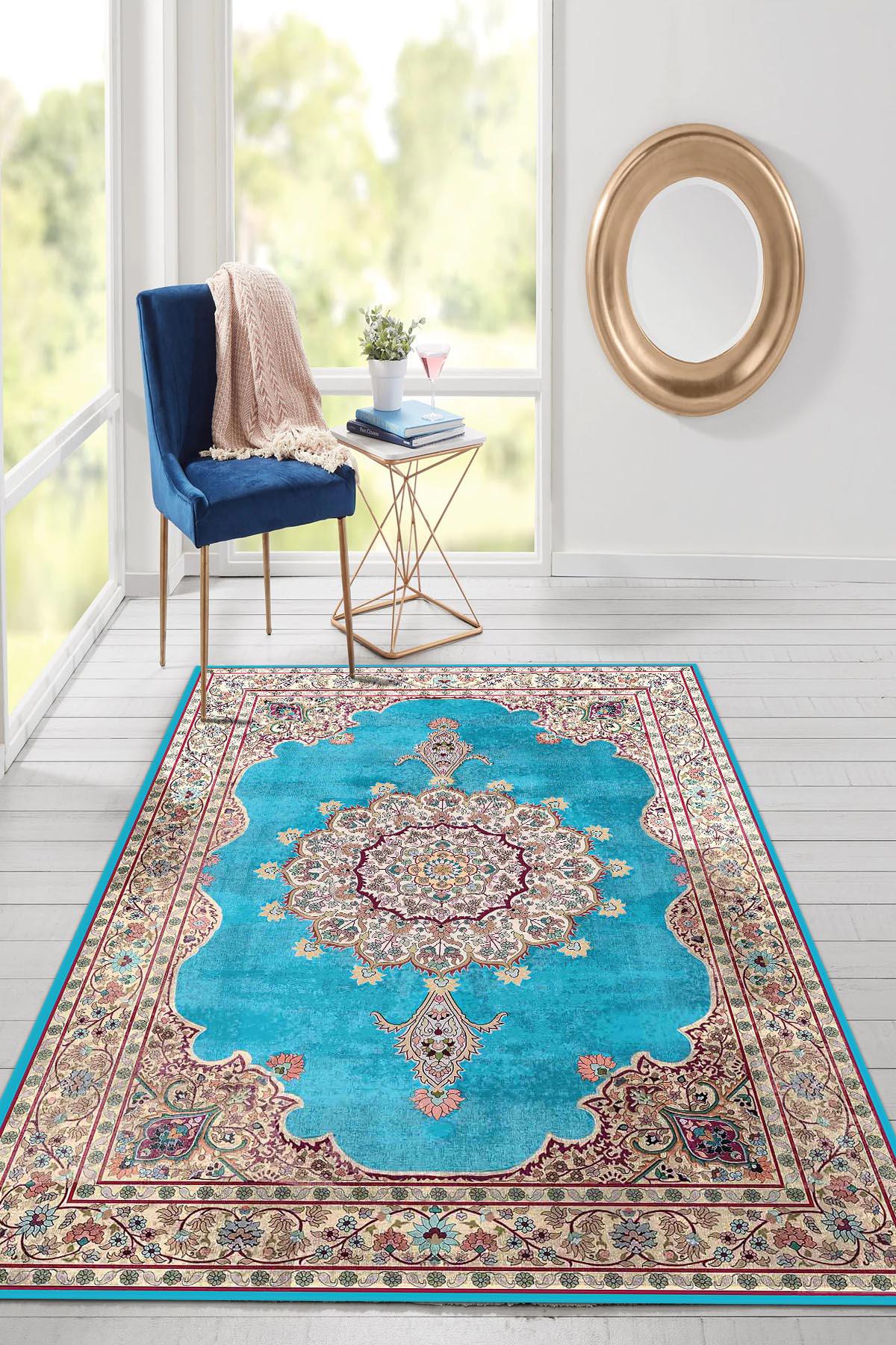 Latte Dizayn Luna Krem 0.5 mm Pamuk Antibakteriyel Yıkanabilir İnce Kaymaz Pamuk Taban Dikdörtgen Makine Dokuma Salon Halısı 170x170 cm