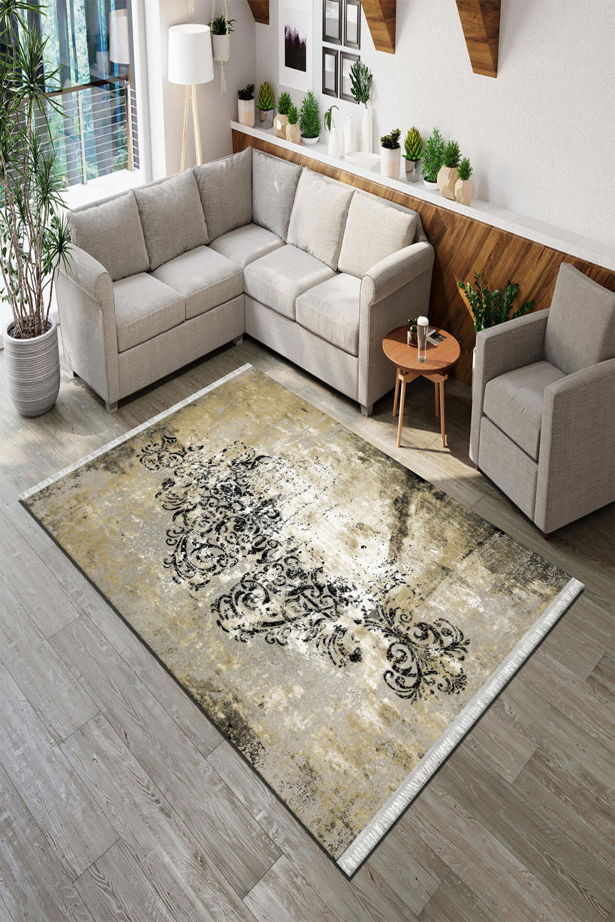 Roslyn Home Kahverengi 6 mm Polyester Antibakteriyel Yıkanabilir İnce Kaymaz Dot Taban Dikdörtgen Makine Dokuma Salon Halısı 60x110 cm