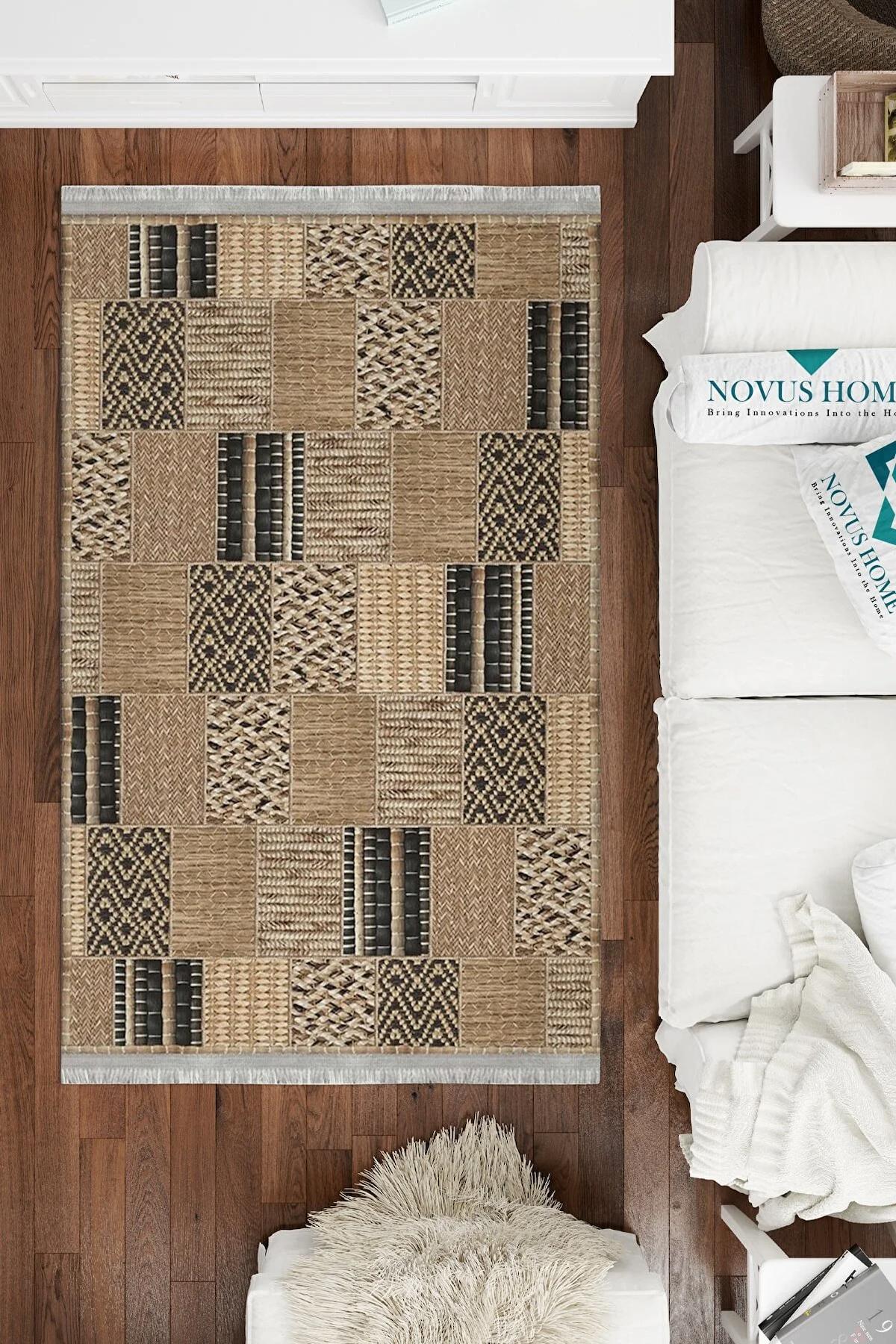 Novus Home Westa Serisi Çok Renkli 6 mm Pamuk Antibakteriyel-Toz Tutmaz-Yalıtıma Yardımcı Yıkanabilir İnce Kaymaz Taban Yuvarlak Makine Dokuma Antre-Salon-Yatak Odası Halısı 160x230 cm
