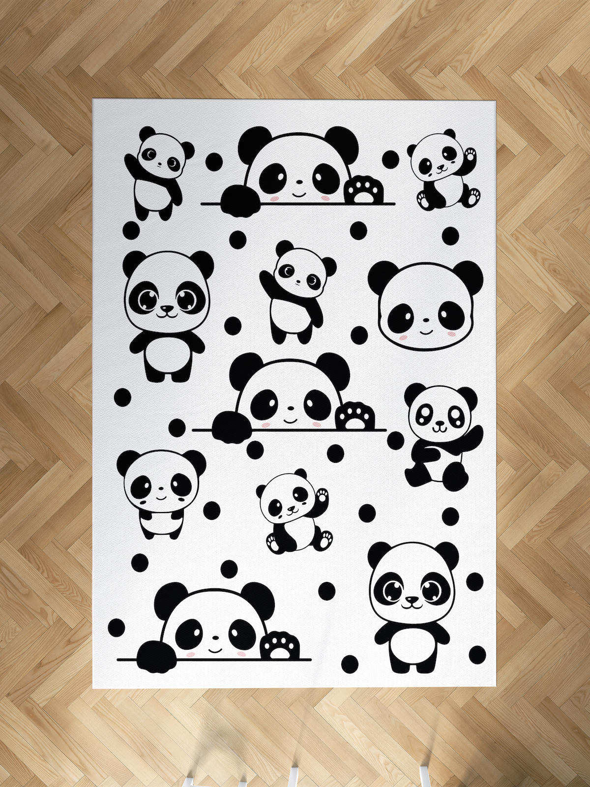 Mekta Home Panda Krem 10 mm Antibakteriyel Yıkanabilir İnce Kaymaz Dot Taban Dikdörtgen Makine Dokuma Çocuk Odası Halısı 80x80 cm