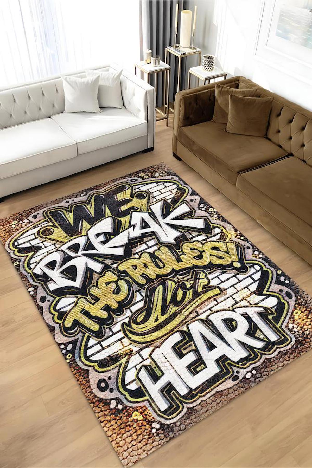 Homshtag Kuralları Kırarız Kalpleri Değil Çok Renkli 4 mm Pamuk Antistatik Yıkanabilir İnce Kaymaz Dikdörtgen Makine Dokuma Genç Odası Halısı 80x120 cm