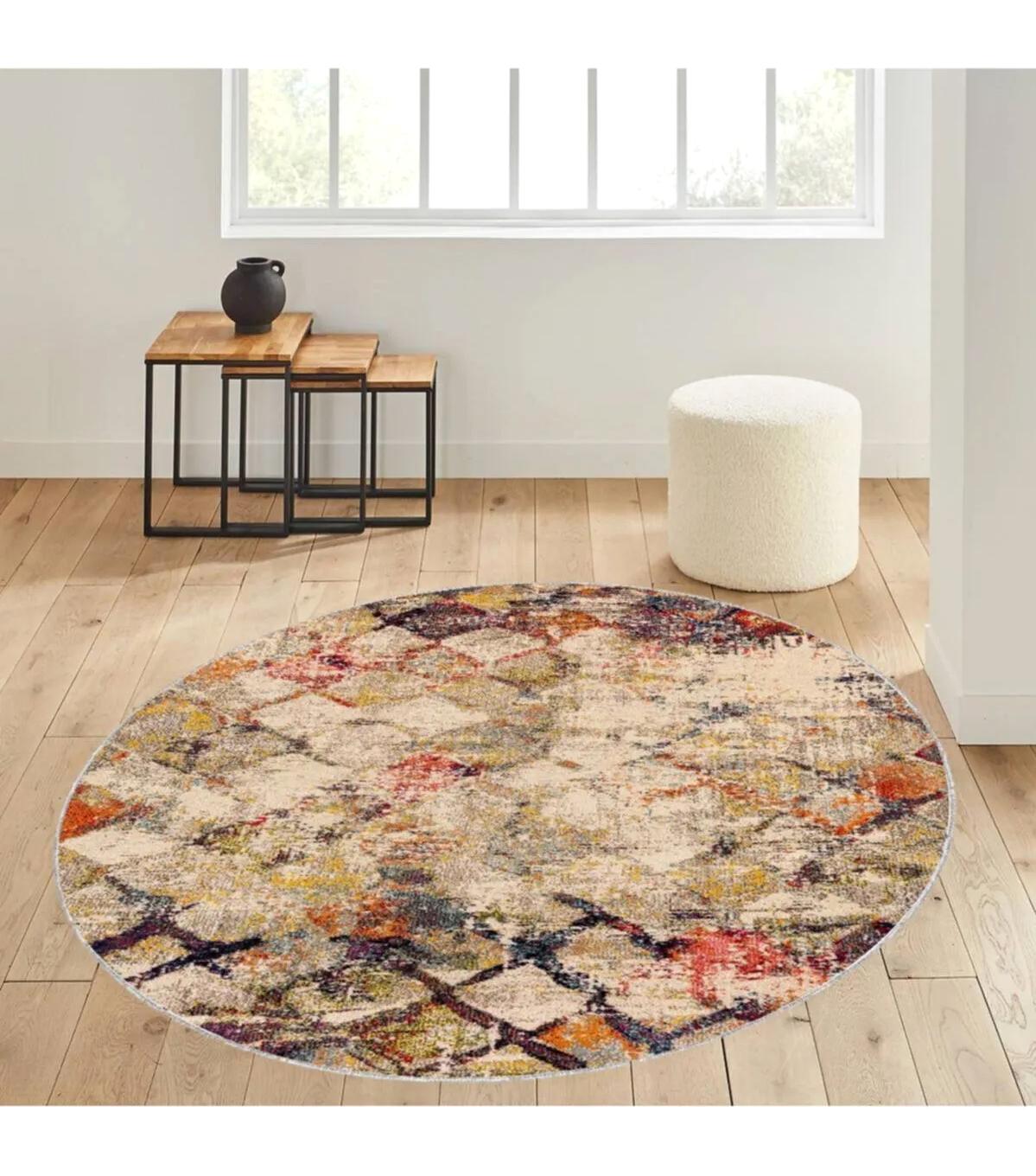 Rovigo Home RVG7106 Krem 8 mm Polyester Antibakteriyel-Leke Tutmaz-Toz Tutmaz Yıkanabilir İnce Kaymaz Dot Taban Yuvarlak Makine Dokuma Salon Halısı 100x200 cm