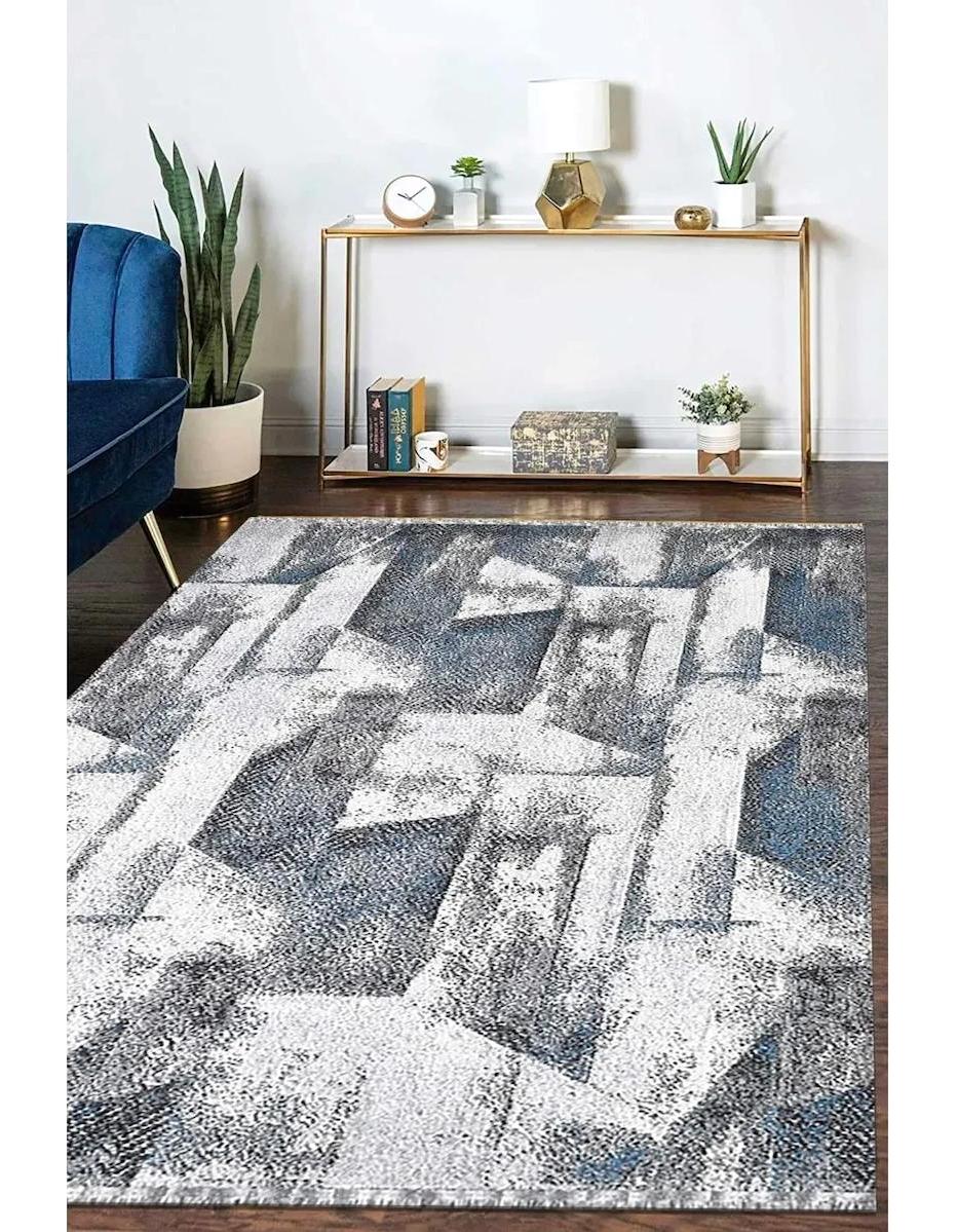 Atlas Halı Aster AQ02A Gri-Mavi 0.6 mm Akrilik Yıkanabilir İnce Kaymaz Jüt Taban Dikdörtgen Makine Dokuma Salon Halısı 80x300 cm