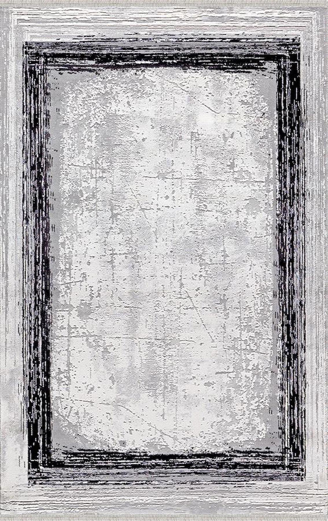 Merinos Therapy 34665 Bej-Siyah 12 mm Viskon Yumuşak Yıkanabilir Kalın Kaymaz Dot Taban Dikdörtgen Makine Dokuma Salon Halısı 100x150 cm
