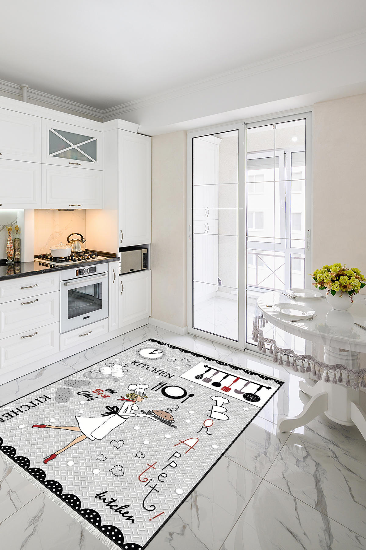 Homier Collection H-MK-9063A Krem 7 mm Pamuk Antibakteriyel Yıkanabilir Orta Kaymaz Dot Taban Dikdörtgen Makine Dokuma Salon Halısı 160x230 cm