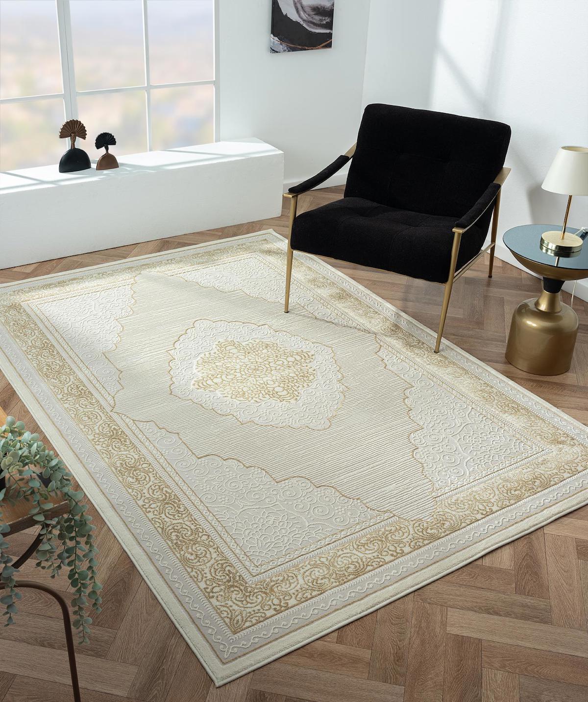 Home Dream Krem 10 mm Polipropilen Solma Yapmaz Yıkanabilir Orta Kaymaz Jüt Taban Dikdörtgen Makine Dokuma Yatak Odası Halısı 120x180 cm