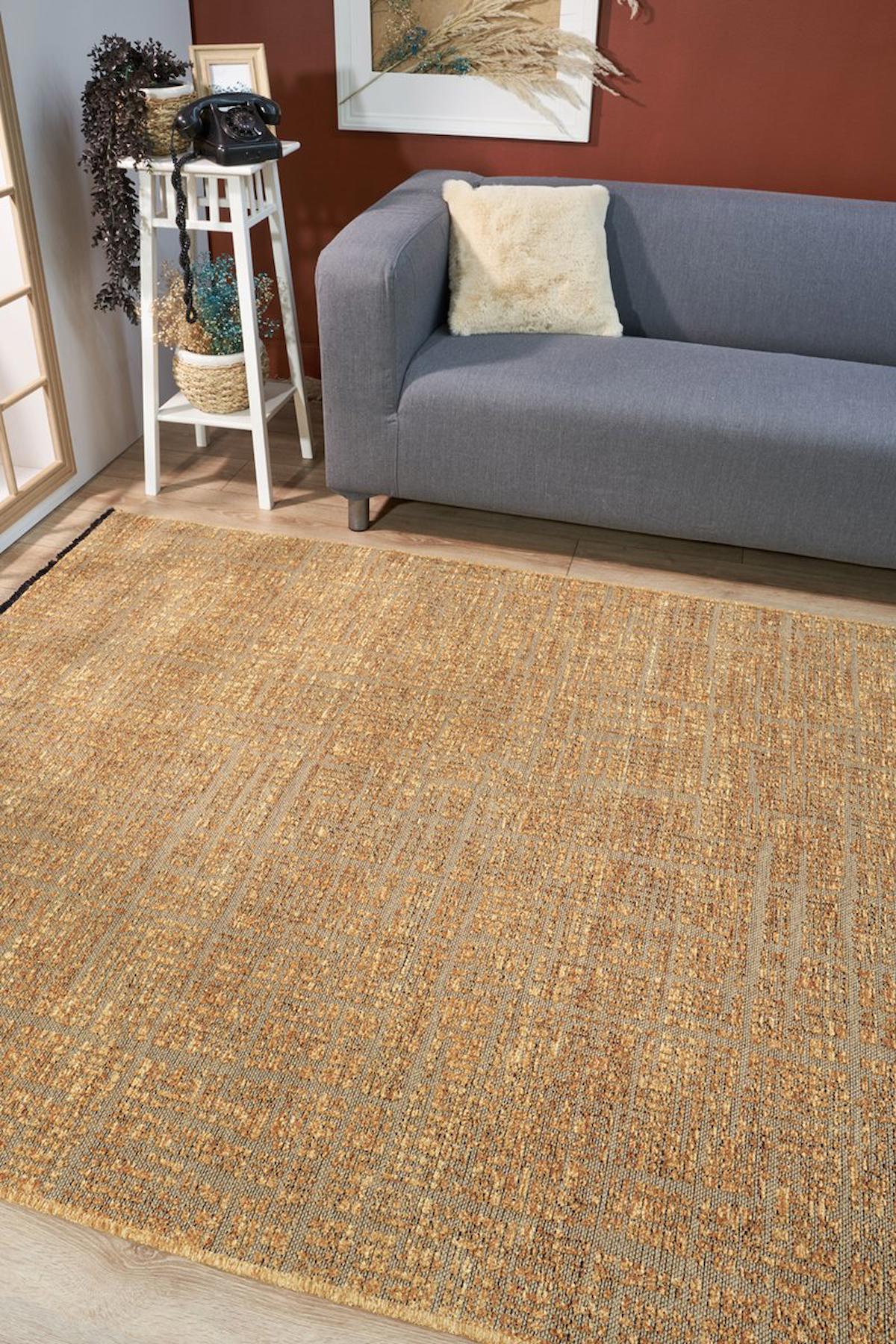 Apex Gloria 4014 Krem Viskon Yıkanabilir İnce Kaymaz Dikdörtgen Makine Dokuma Salon Halısı 140x220 cm