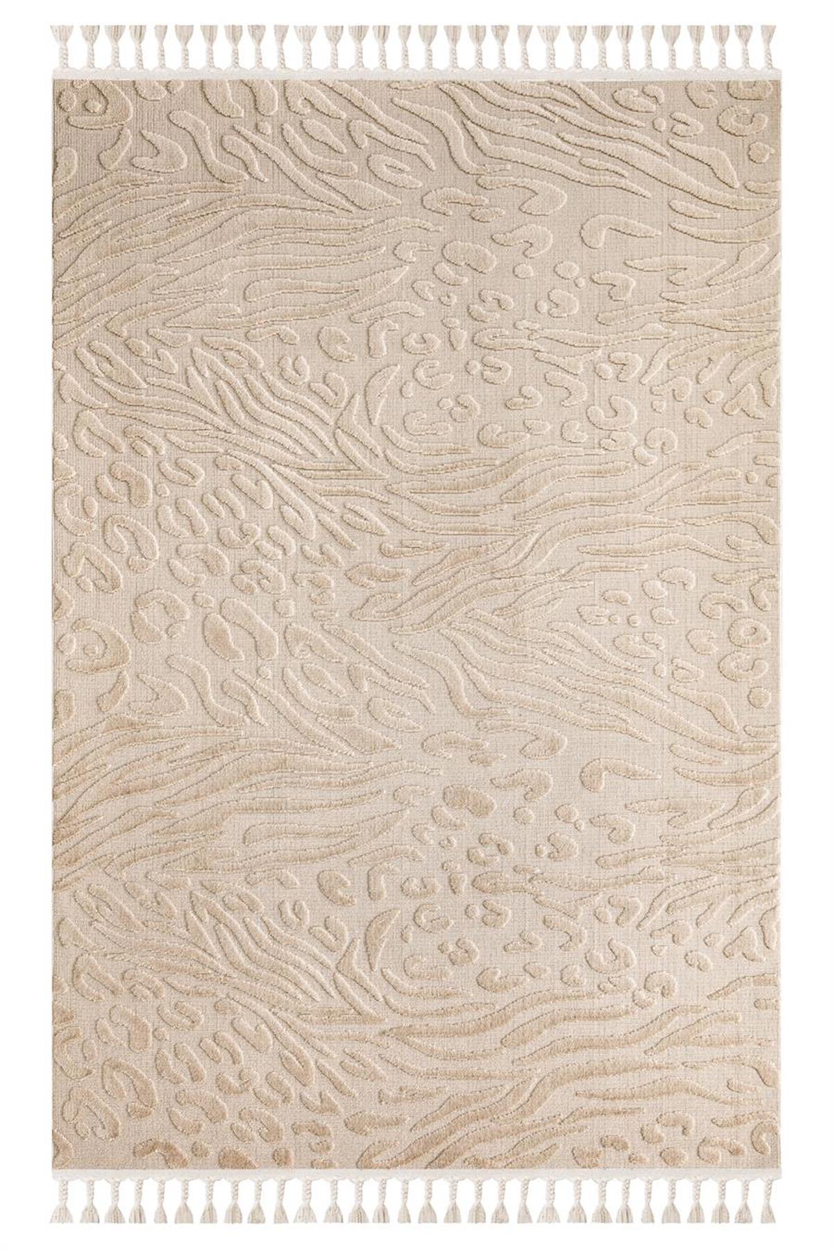 İpek Mekik Halı Lux 11706 Vizon 11 mm Polyester Yıkanabilir Orta Kaymaz Pamuk Taban Dikdörtgen Makine Dokuma Antre-Çocuk Odası-Salon-Yatak Odası Halısı 80x150 cm