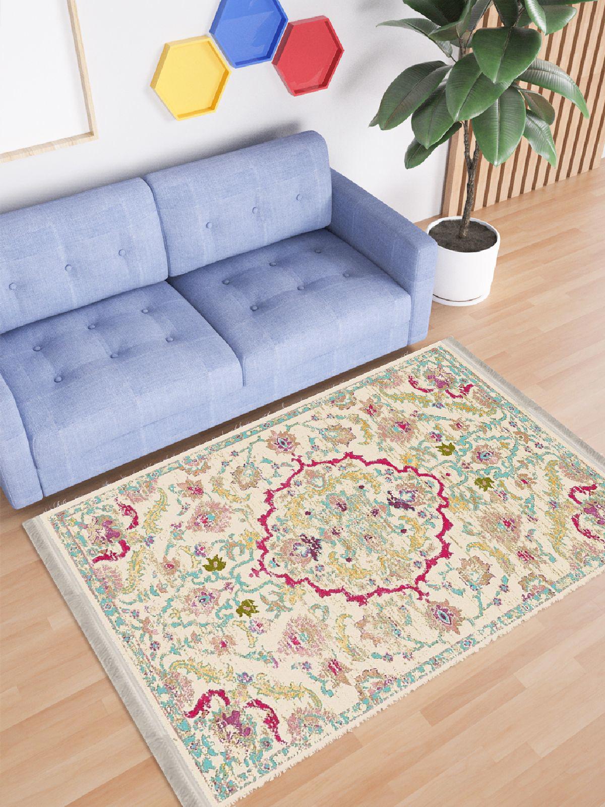 Enbe Collection E-OT4024A Çok Renkli 5 mm Pamuk Silinebilir Yıkanabilir Orta Kaymaz Dot Taban Dikdörtgen Makine Dokuma Oturma Odası Halısı 160x230 cm