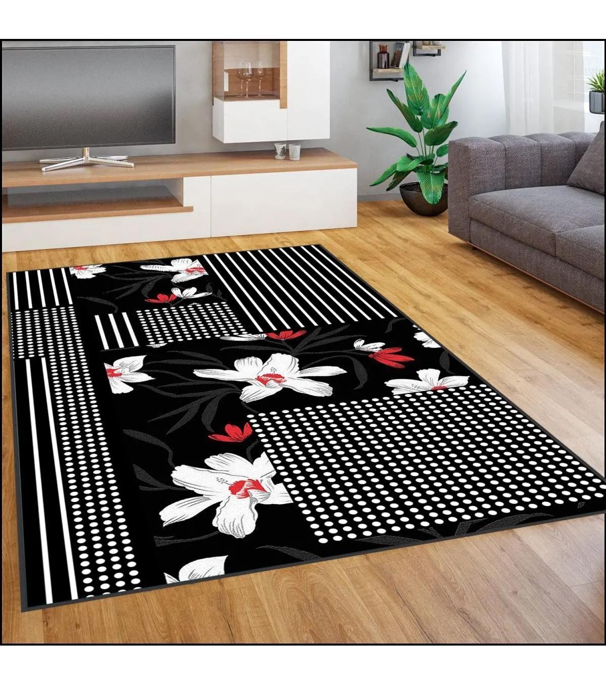 Rovigo Home RVG1868-SM270 Çok Renkli 8 mm Polyester Antibakteriyel-Leke Tutmaz-Toz Tutmaz Yıkanabilir İnce Kaymaz Dot Taban Dikdörtgen Makine Dokuma Salon Halısı 80x150 cm