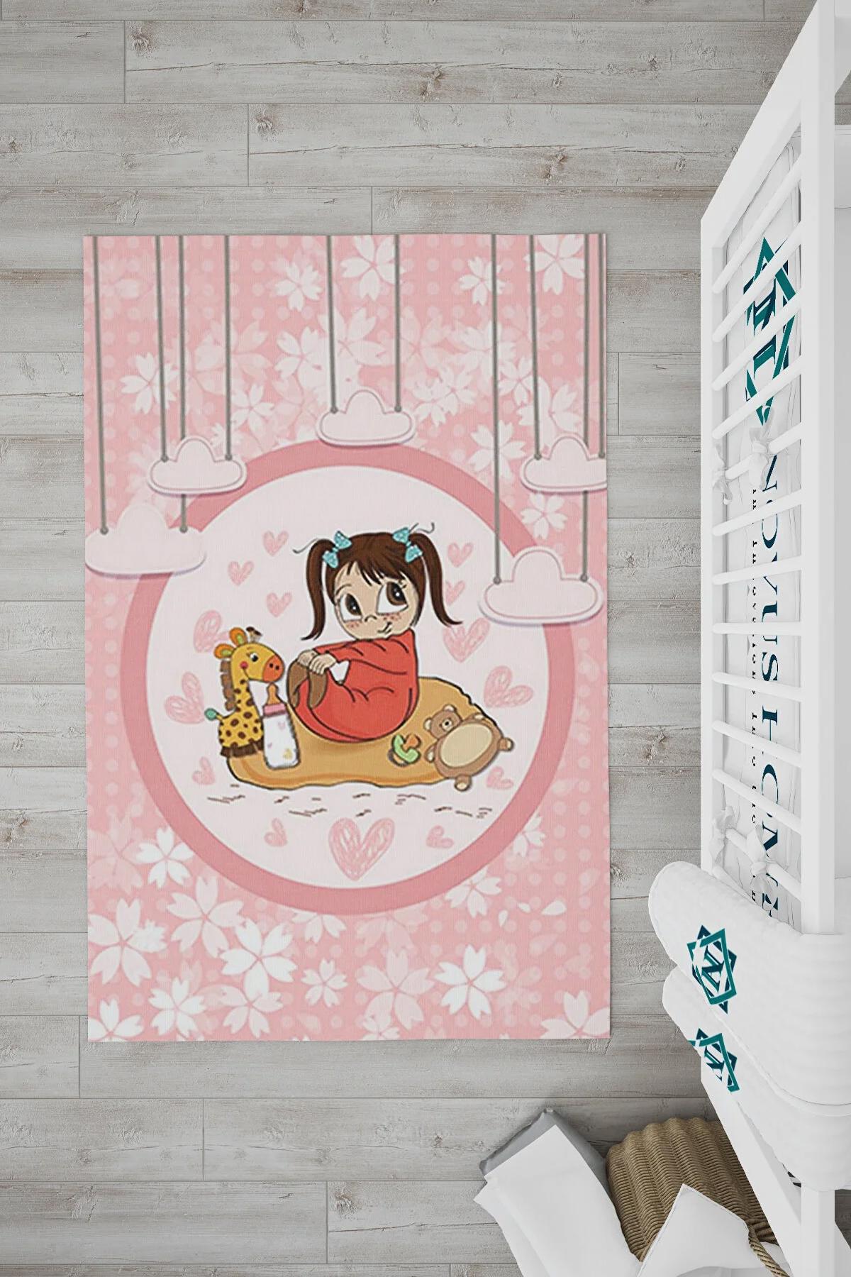 Novus Home Punto Serisi Pembe 7 mm Polyester Antibakteriyel-Toz Tutmaz-Yalıtıma Yardımcı Yıkanabilir İnce Kaymaz Taban Dikdörtgen Makine Dokuma Çocuk Odası Halısı 180x180 cm