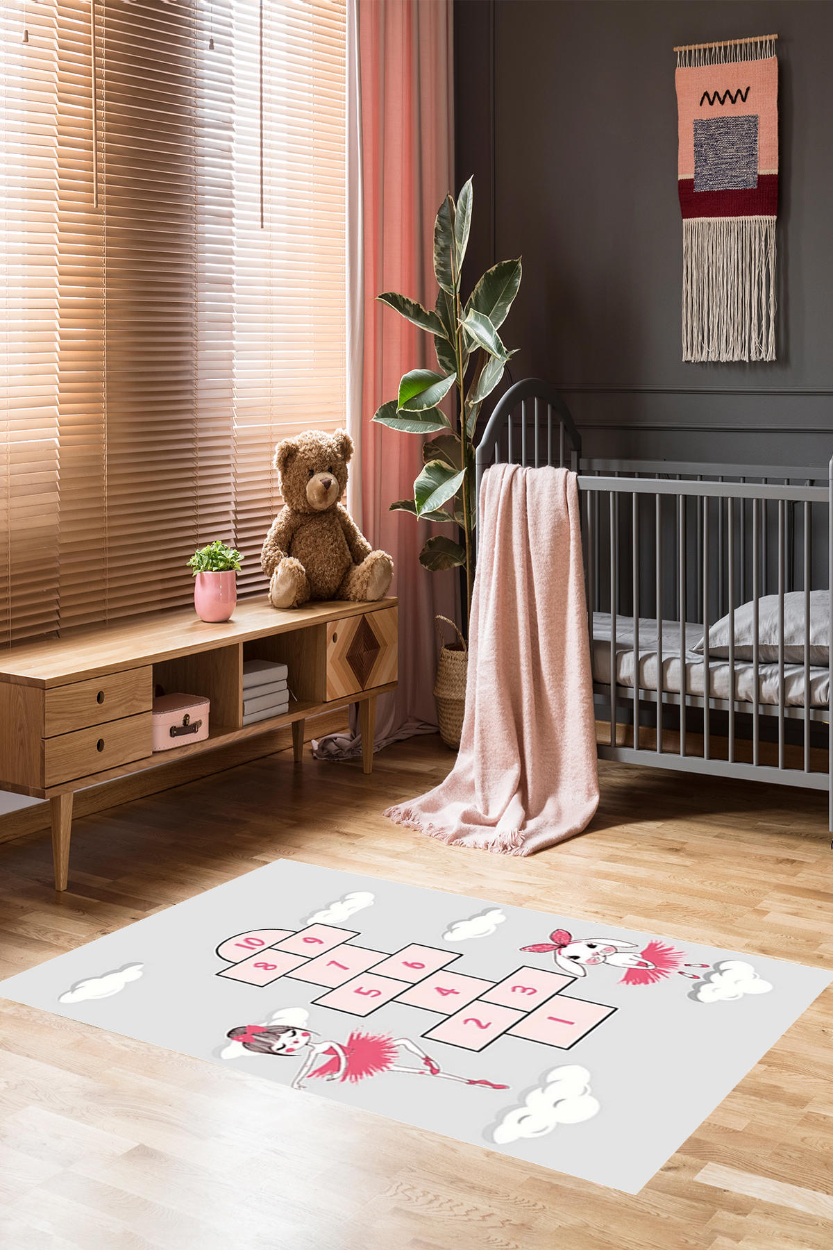Homier Collection H-CK-10151A Gri 9 mm Pamuk Antibakteriyel Yıkanabilir Orta Kaymaz Dikdörtgen Makine Dokuma Çocuk Odası Halısı 80x200 cm