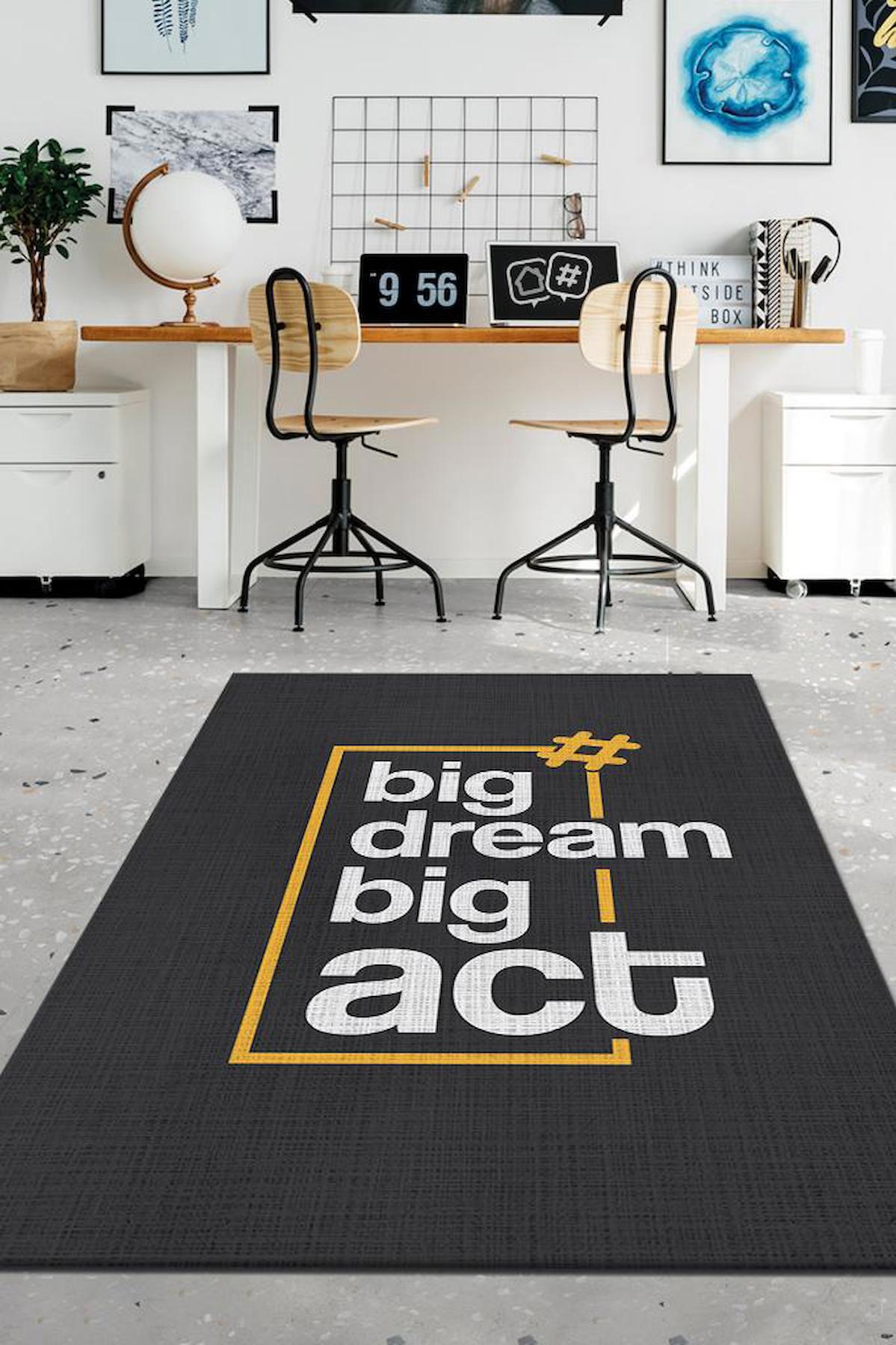 Homshtag Hayal Et Harekete Geç Çok Renkli 4 mm Pamuk Antistatik Yıkanabilir İnce Kaymaz Dikdörtgen Makine Dokuma Çalışma Odası Halısı 100x150 cm