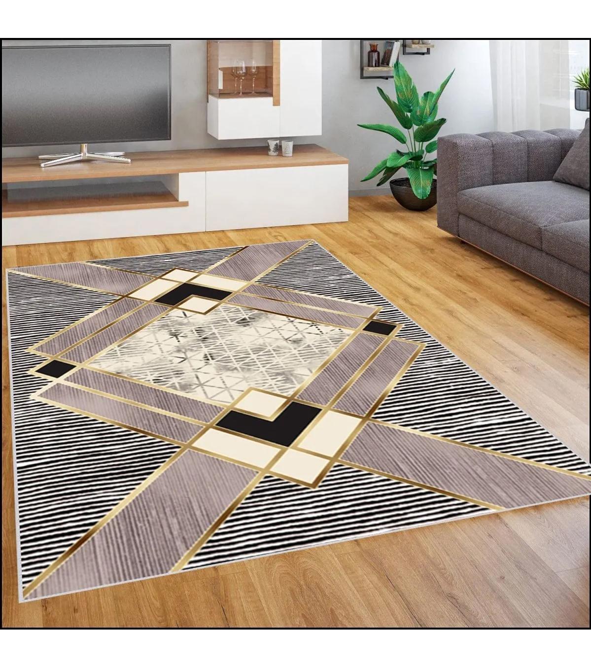 Rovigo Home RVG1830-HT1073 Çok Renkli 8 mm Polyester Antibakteriyel-Leke Tutmaz-Toz Tutmaz Yıkanabilir İnce Kaymaz Dot Taban Dikdörtgen Makine Dokuma Salon Halısı 160x230 cm