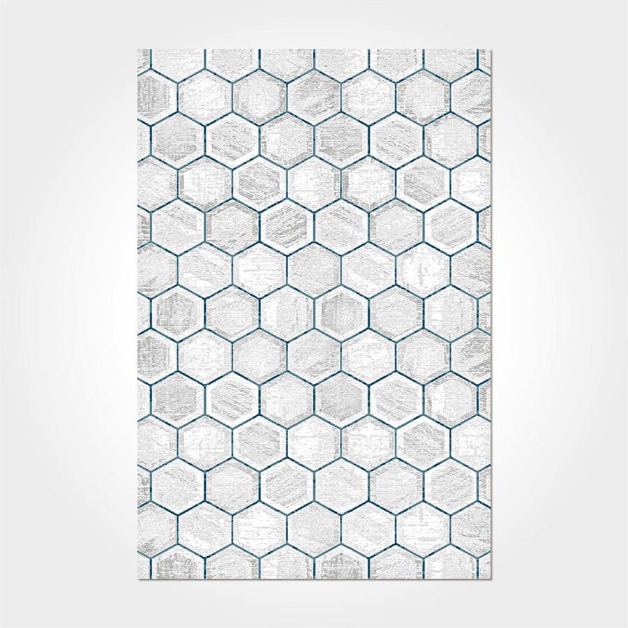 Crea Halı Argilla 15958K Mavi 10 mm Akrilik Antibakteriyel Yıkanabilir Orta Geometrik Dikdörtgen Makine Dokuma Salon Halısı 160x230 cm
