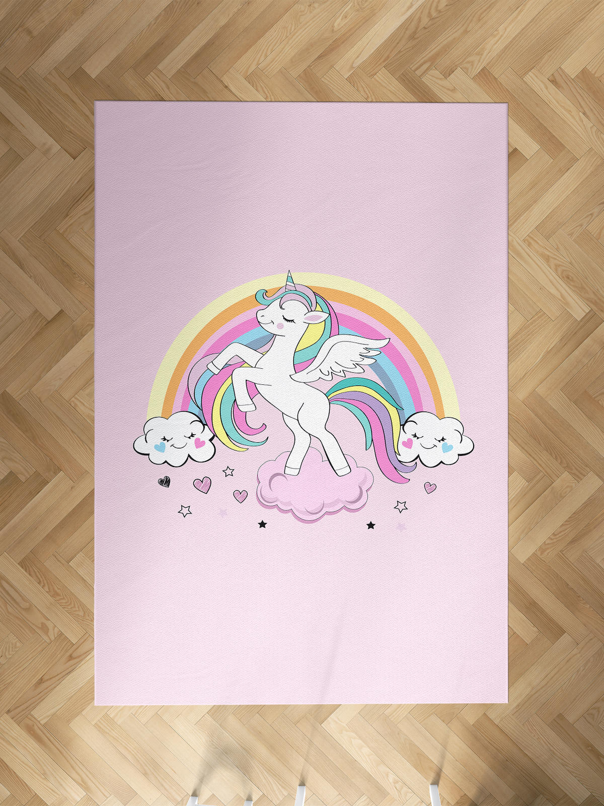 Mekta Home Gökkuşağı-Unicorn Çok Renkli 10 mm Antibakteriyel Yıkanabilir İnce Kaymaz Dot Taban Dikdörtgen Makine Dokuma Çocuk Odası Halısı 160x160 cm