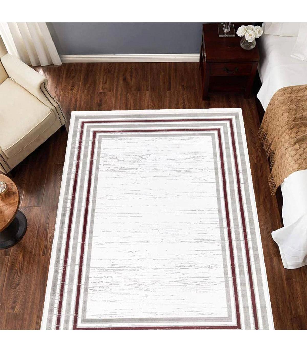 İpek Mekik Halı Gaspara Bordo 10 mm Akrilik Yıkanabilir Orta Kaymaz Pamuk Taban Dikdörtgen Makine Dokuma Antre-Çocuk Odası-Salon-Yatak Odası Halısı 80x300 cm