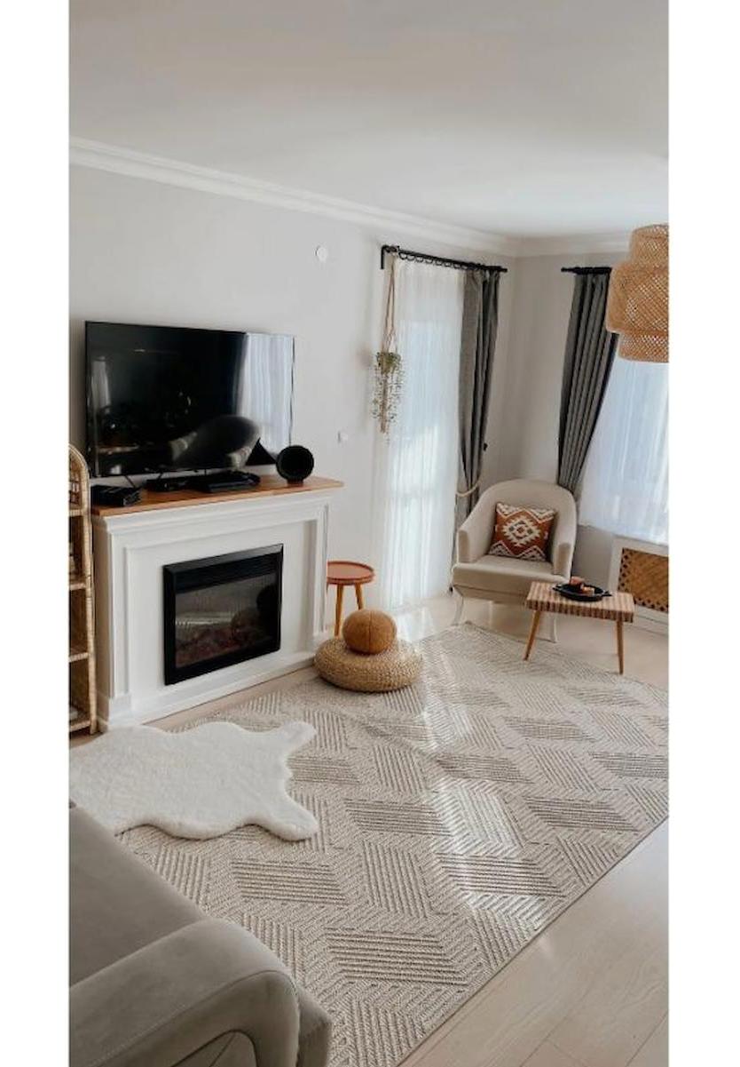Homeva 8591 Çok Renkli 6-12 mm Polyester Yıkanabilir Orta Kaymaz Dikdörtgen Makine Dokuma Salon Halısı 80x150 cm
