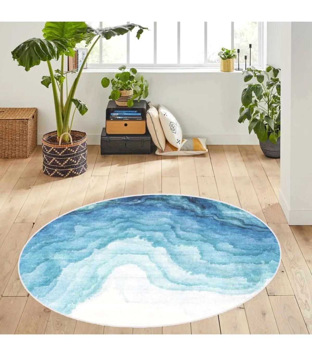 Rovigo Home RVG7120 Çok Renkli 8 mm Polyester Antibakteriyel-Leke Tutmaz-Toz Tutmaz Yıkanabilir İnce Kaymaz Dot Taban Yuvarlak Makine Dokuma Salon Halısı 120x200 cm