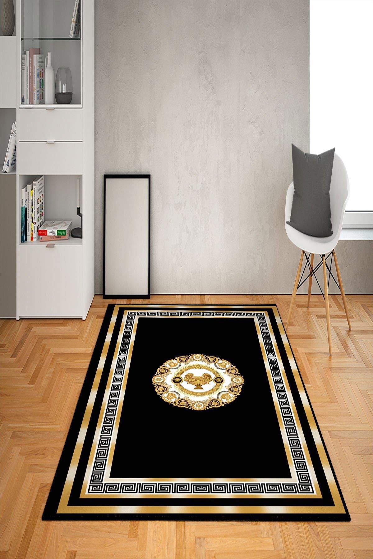 Doruklar Home Collection Siyah 0.7 mm Antibakteriyel Yıkanabilir Kalın Kaymaz Taban Dikdörtgen Makine Dokuma Çocuk Odası Halısı 100x150 cm