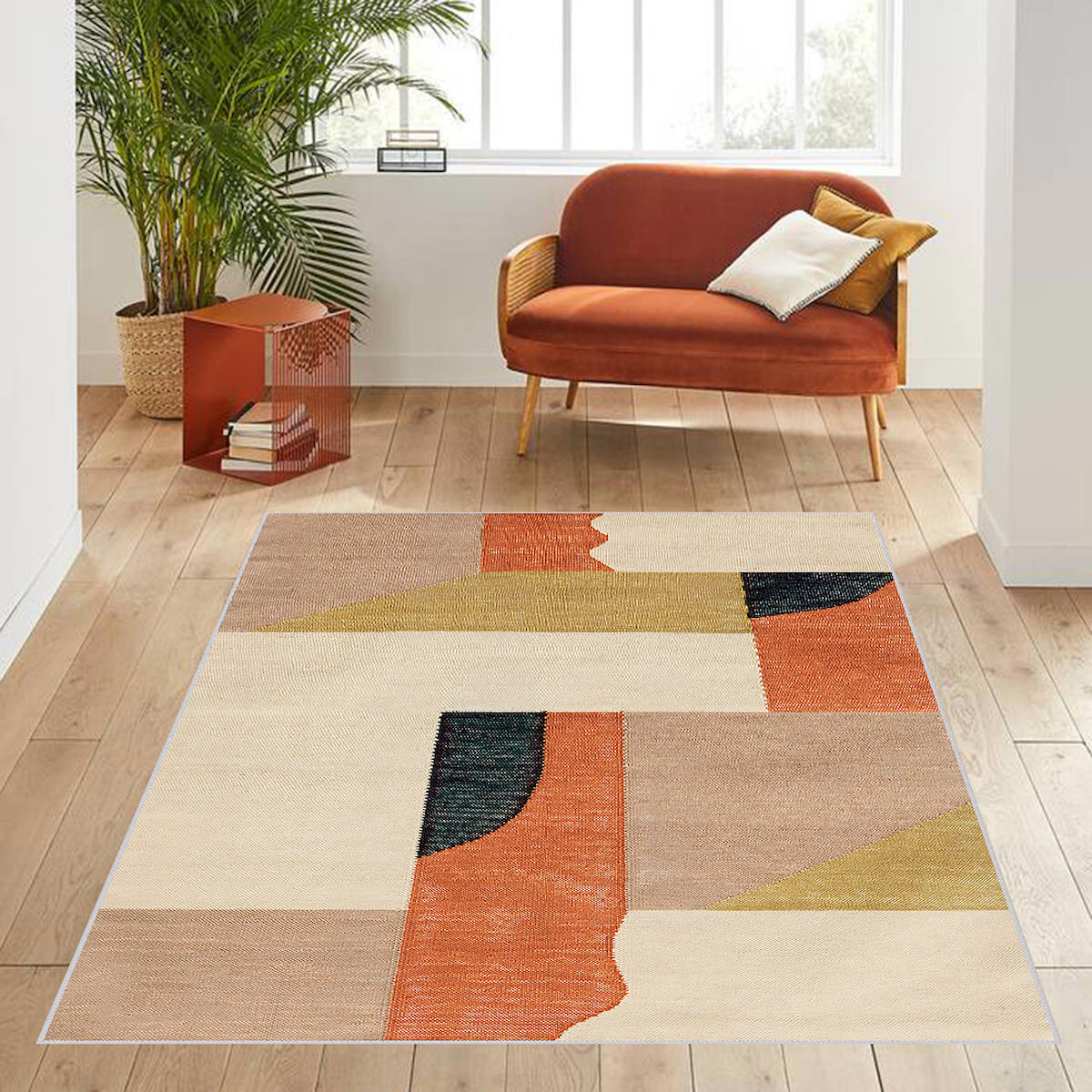 Rovigo Home RVG0587 Çok Renkli 8 mm Polyester Antibakteriyel-Leke Tutmaz-Toz Tutmaz Yıkanabilir İnce Kaymaz Dot Taban Dikdörtgen Makine Dokuma Salon Halısı 140x200 cm
